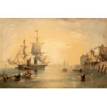 J W Carmichael (British 1800-1868)/Square Rigged Ships in Harbour/signed and dated 1860/watercolour,