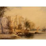 19th Century English School/Grand House on a River/watercolour,