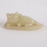 A Chinese white jade figure of a cat with a kitten seated on a leaf, 19th Century, 5.