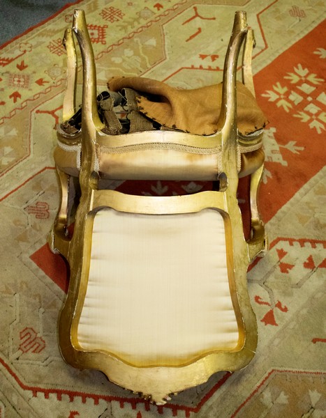 A Louis XVI style fauteuil with upholstered seat and padded arms on cabriole legs - Image 2 of 2