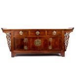 A large 19th Century Chinese hardwood three drawer coffer, Liansanchu,