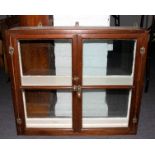 A small double sided display case enclosed by a pair of glazed bar doors,