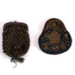 An early 19th Century needlework purse with Tudor roses and a seahorse and another needlework purse