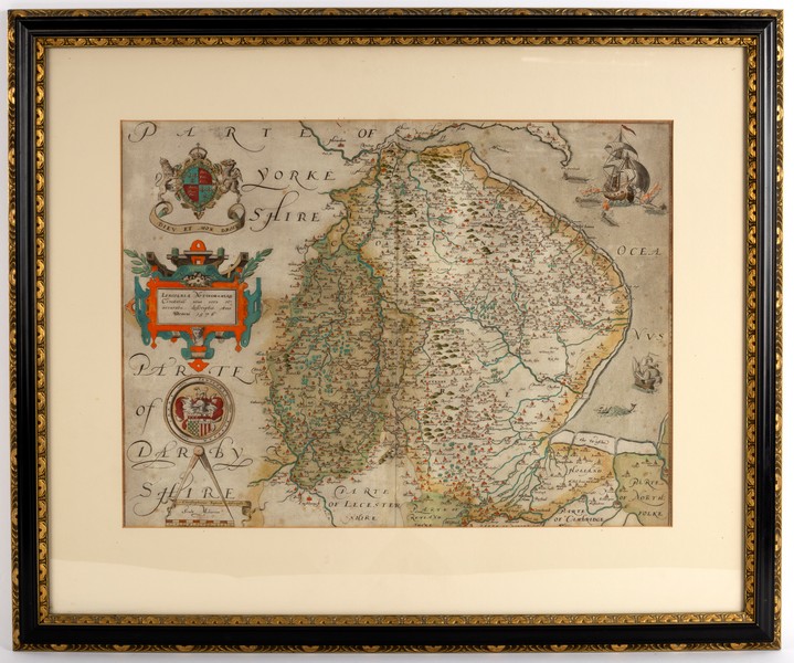 Christopher Saxton (British 1540-1610)/Lincolnie Nottinghamlaeo/hand coloured engraved map, - Image 2 of 2