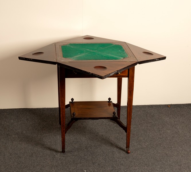 An Edwardian rosewood envelope card table, on square taper legs, - Image 2 of 2