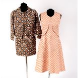 A Mary Donan dress and jacket in a geometric floral design and a Mary Donan sleeveless dress in a