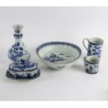 A Chinese blue and white fluted basin, late 18th Century, decorated a coastal landscape, 28.