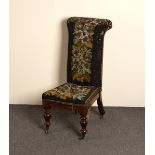A Victorian prie-dieu chair, upholstered with beadwork,