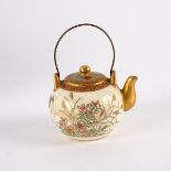 A Japanese Satsuma miniature teapot and cover, painted with flowers, signed, Meiji period,