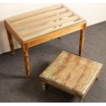 A luggage rack, 69cm wide and a square Chinese low table,