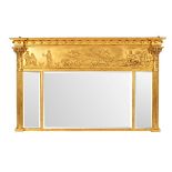 A Regency giltwood and gesso overmantel mirror with ball studded breakfront cornice,