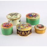 A Royal Worcester circular box and cover, decorated flowers by E Barker, 10cm diameter,
