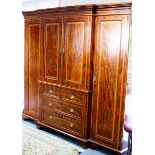 A Victorian mahogany and satinwood crossbanded breakfront wardrobe,