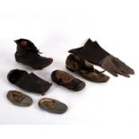 A 19th Century overshoe protector, three other 19th Century shoes,