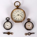 A brass cased open faced pocket watch, the white enamel dial with Roman numerals,