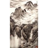 Painted scroll by Shen Shihui (born 1959)/Tens of Thousands Water Falls Pouring Down from the