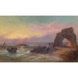 G A Hawkins/Coastal Scene at Sunset/indistinctly signed and dated 1871/oil on board, 22.5cm x 37.