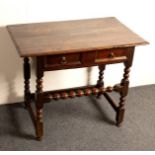 A William and Mary rectangular oak table, the top with moulded border,