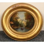 19th Century English School/Evening on the Derwent, Matlock, Bath/inscribed verso/oval/oil on board,