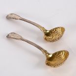 A pair of fiddle, thread and shell pattern silver sugar ladles, London 1842,