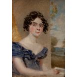 English School, circa 1830/Portrait Miniature of a Young Woman/half-length, wearing a blue dress,