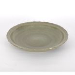 A Chinese Ge style celadon glaze dish with crackleware glaze,
