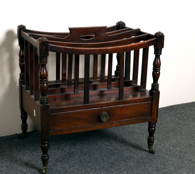 A Regency mahogany music Canterbury, fitted a drawer,