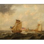 Early 19th Century English School/Square Rigged Ship on Coast/oil on canvas,