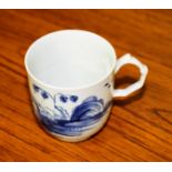 A Longton Hall blue and white coffee cup, circa 1755, with an angular handle,