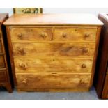 A Victorian oak chest of three long and two short drawers,