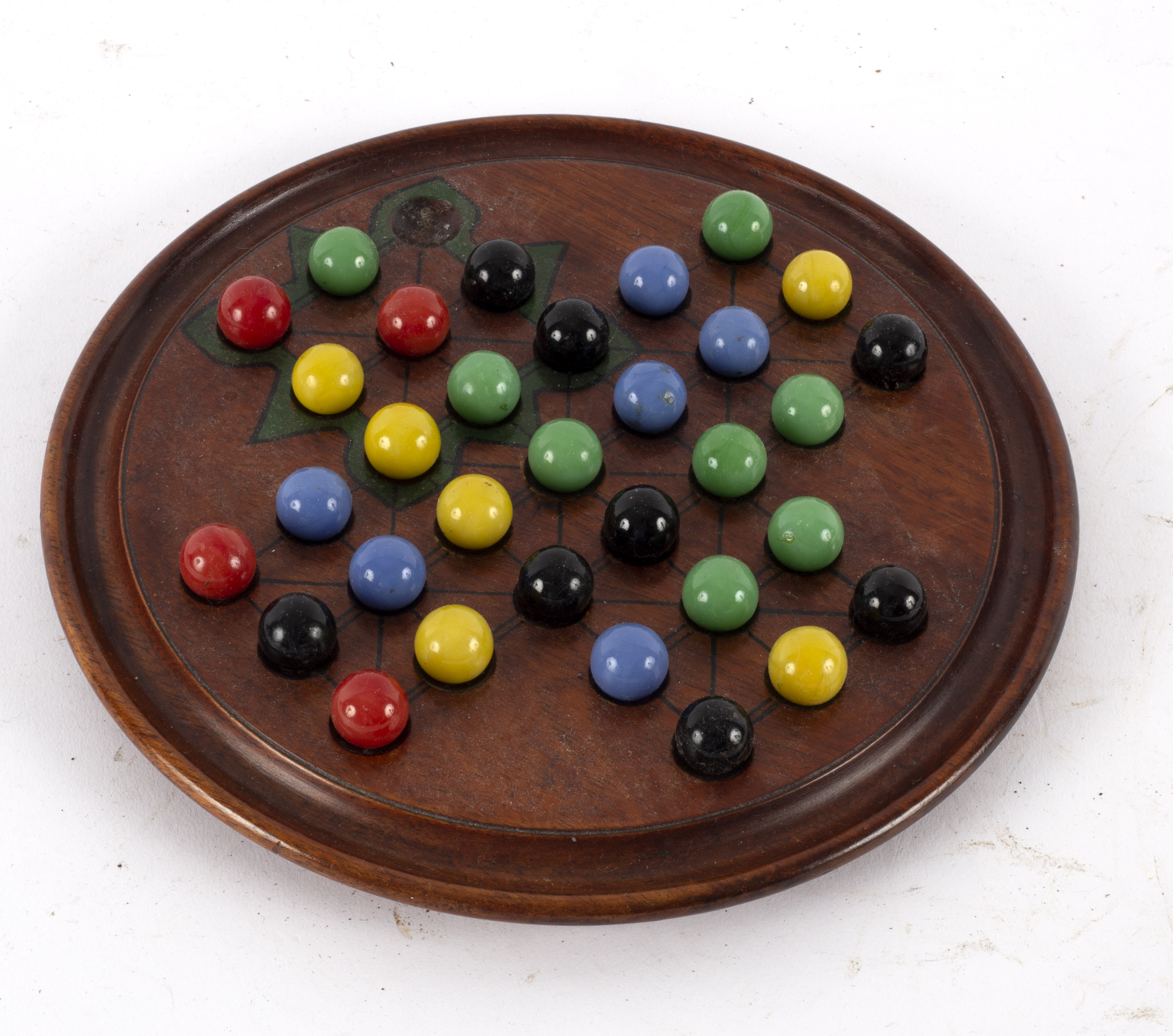 A solitaire board, the coloured marbles for the same and various boxes etc.