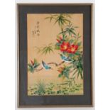 20th Century Chinese School/Birds on Flowering Branches/watercolour on silk, 49cm x 33.
