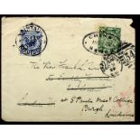 China: 1899 re-addressed envelope to England bearing 10c 'coiling dragon' tied by oval handstamp