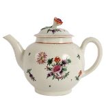 An 18th Century Worcester bullet-shaped teapot and cover with floral decoration,