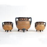 Three Royal Doulton stoneware cauldrons, comprising a pair and one larger,