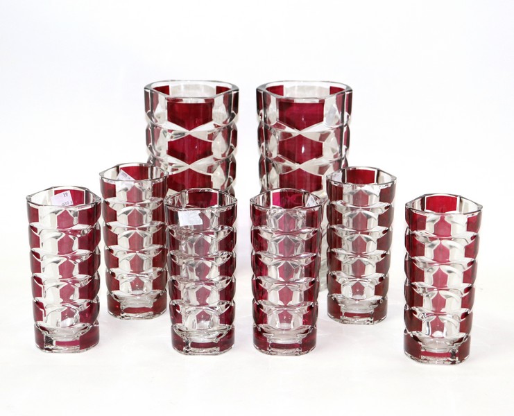 J G Durand, a pair of large Windsor Rubis vases, circa 1970, in pressed red flecked glass,