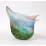 A Studio Art glass vase in the style of Isle of Wight glass, rainbow coloured patterns,