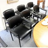 Six modern boardroom chairs with leather effect backs and seats