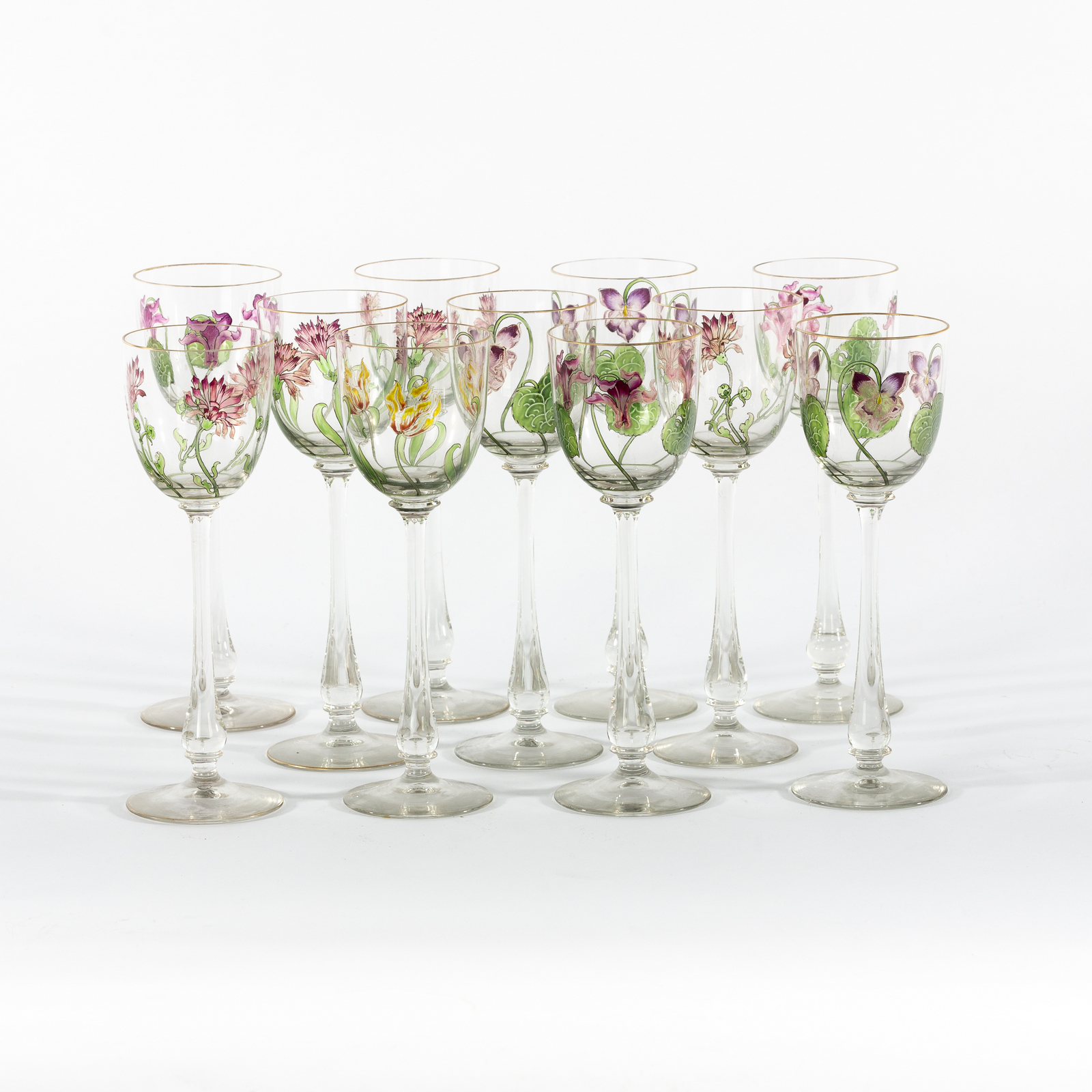 Attributed to Theresienthal Crystal, a set of 11 wine glasses of Art Nouveau design, - Image 2 of 2