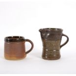 John Leach, Muchelney Pottery, a saltglaze mug with glazed rim and interior, stamped, 8cm high,