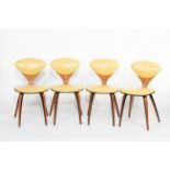 Norman Cherner for Plycraft, four single chairs, upholstered in yellow vinyl,