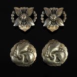 Georg Jensen, two pairs of Danish silver clip earrings, each of stylised foliate/floral design, nos.