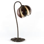 Loevsky & Loevsky, an American Art Nouveau table lamp, the metal base formed as a lily pad,