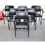 Six modern boardroom chairs with leather effect backs and seats