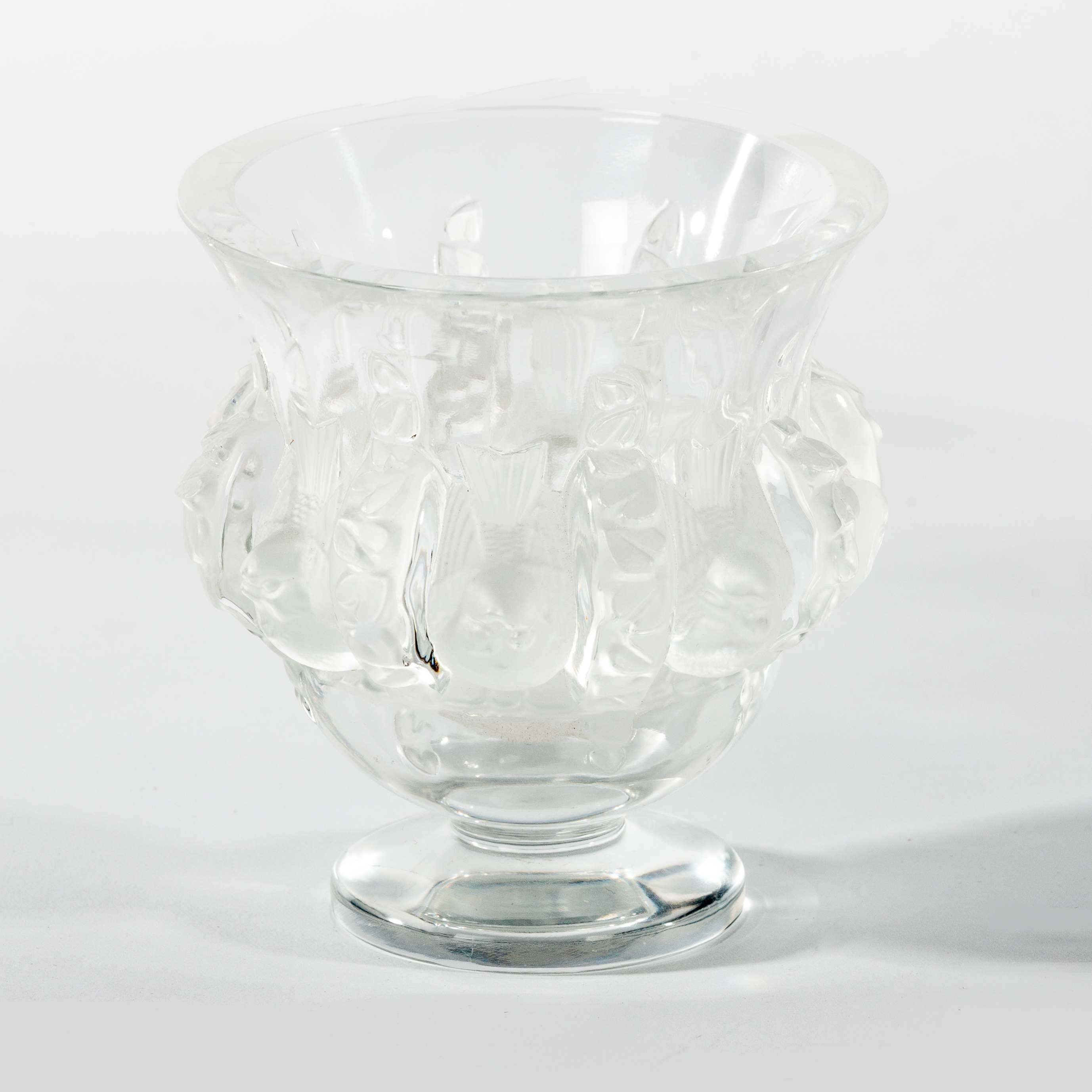 Style of Lalique, a glass vase with bird decoration,