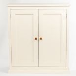 A white painted cupboard enclosed by a pair of doors,