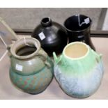 A Sylvac vase, 17cm high, a Lyth ceramics two-handled vase, 18cm high, a Prinknash Pottery tankard,