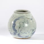 A blue and white globular studio pottery vase, 12cm high CONDITION REPORT: Short,