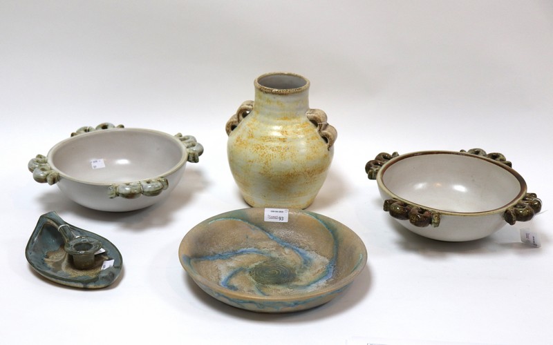 Bourne Denby, two Danesby ware Tyrolean pattern bowls, design by Alice Teichtner,