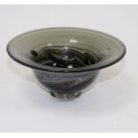 Sanders & Wallace, an art glass footed bowl of swirling black and white design,